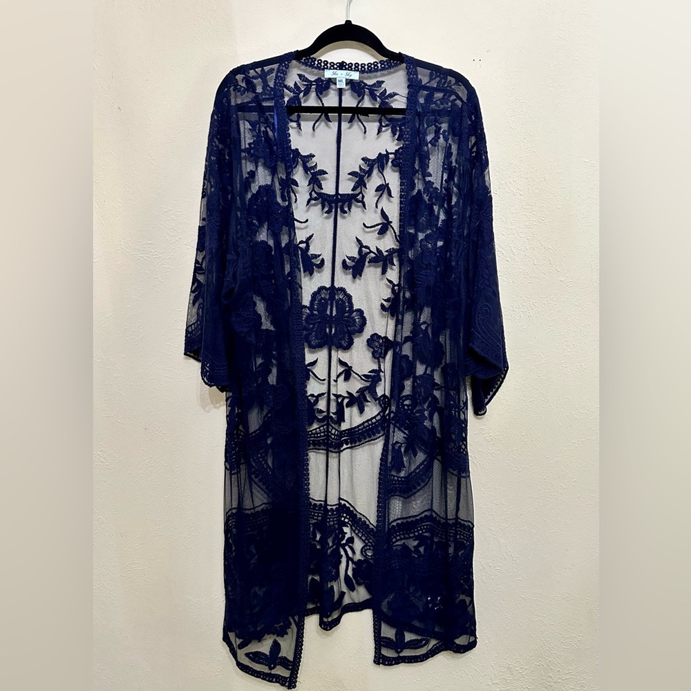 She & Sky lace duster, kimono, lingerie topper, or swimsuit coverup. M/L